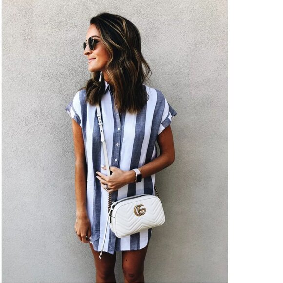 Madewell - Maywood Stripe Shirtdress Button-Up J2867 | XXS | Rock Gray & White - Picture 1 of 13